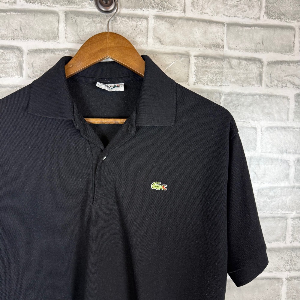 Chemise Lacoste Mens Large Black Cotton Pique Short Sleeve Polo Shirt Vintage